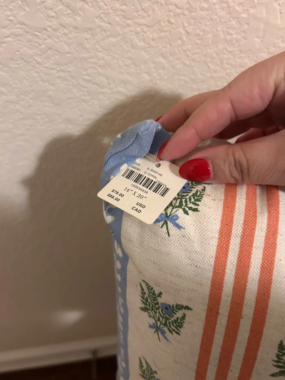 New Anthropologie Tess Cotton Screen Printed Floral Striped Pillow